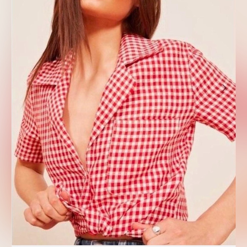 Reformation Holiday Red Gingham Shirt